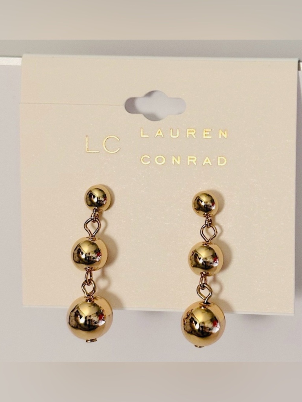 LC Lauren Conrad Gold Tone Clean Metal Ball Tiered Drop Earrings